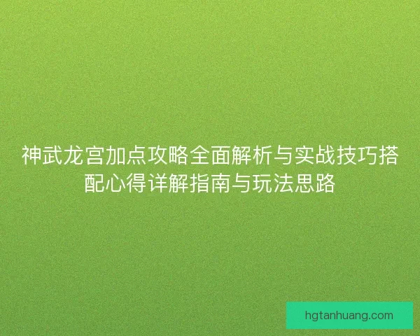 神武龙宫加点攻略全面解析与实战技巧搭配心得详解指南与玩法思路